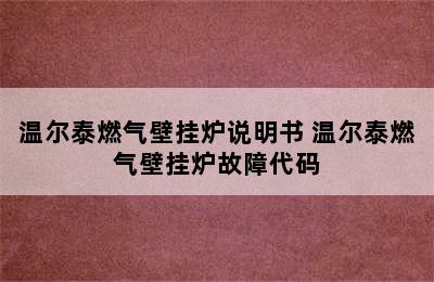 温尔泰燃气壁挂炉说明书 温尔泰燃气壁挂炉故障代码